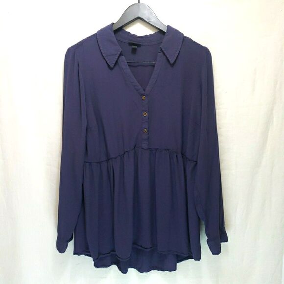 Torrid Tops - Torrid Navy Blue Challis Babydoll Blouse 0 XL 1X Long Sleeve Button Split Neck